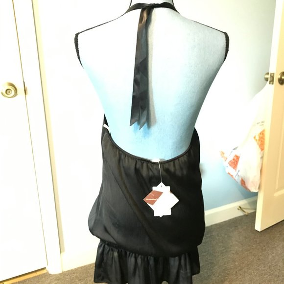 NEW 6 DEGREES JUNIORS MEDIUM BLACK HALTER NECK TOP TANK SHIRT BEADED JEWELS - Picture 4 of 4